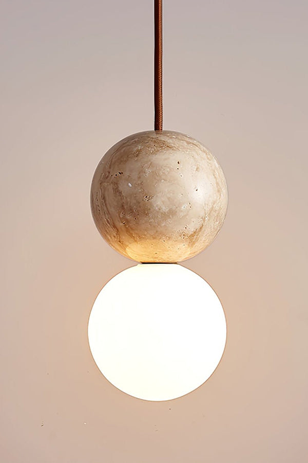cluster travertine stone pendant light with  canopy | Yellow Travertine, Glass | Front view isolated on white background | Samu Lamp