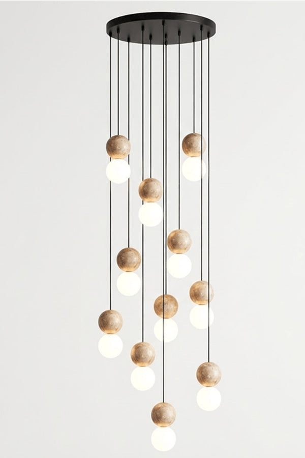 cluster travertine stone pendant light with  canopy | Yellow Travertine, Glass | Front view isolated on white background | Samu Lamp