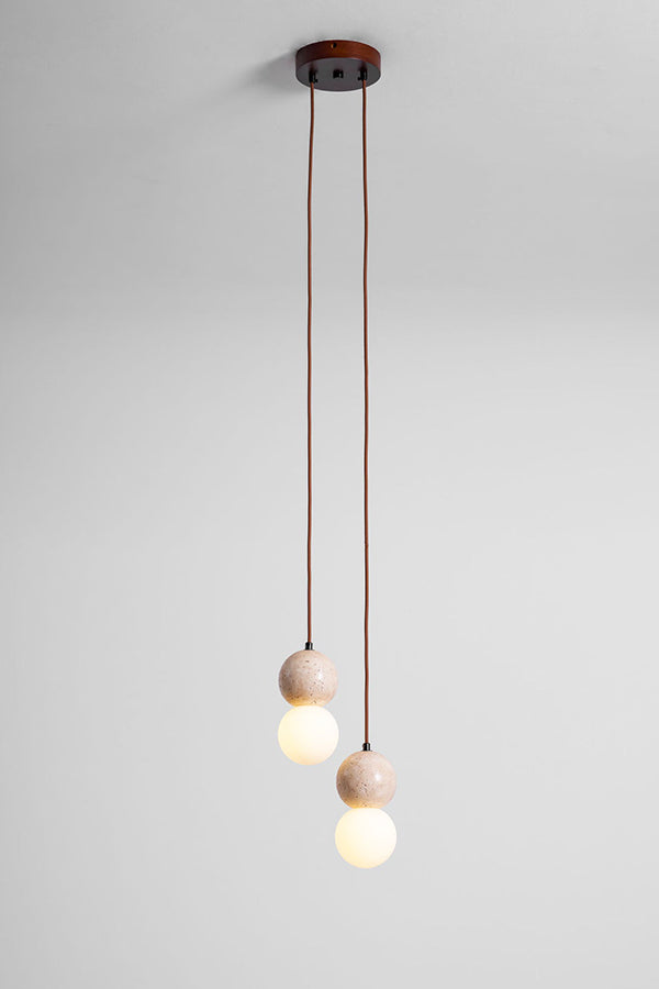 cluster travertine stone pendant light with  canopy | Yellow Travertine, Glass | Front view isolated on white background | Samu Lamp