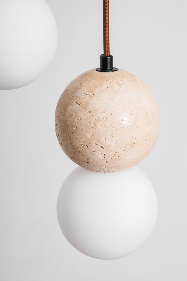 cluster travertine stone pendant light with  canopy | Yellow Travertine, Glass | Front view isolated on white background | Samu Lamp