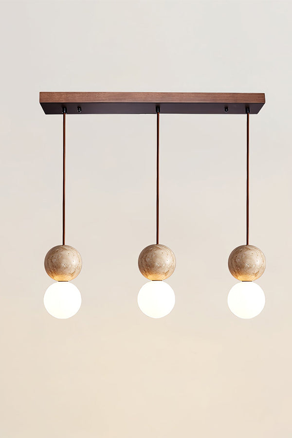 cluster travertine stone pendant light with  canopy | Yellow Travertine, Glass | Front view isolated on white background | Samu Lamp