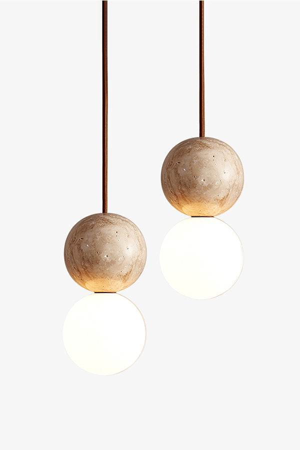cluster travertine stone pendant light with  canopy | Yellow Travertine, Glass | Front view isolated on white background | Samu Lamp