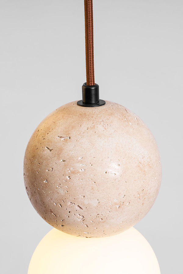 cluster travertine stone pendant light with  canopy | Yellow Travertine, Glass | Front view isolated on white background | Samu Lamp