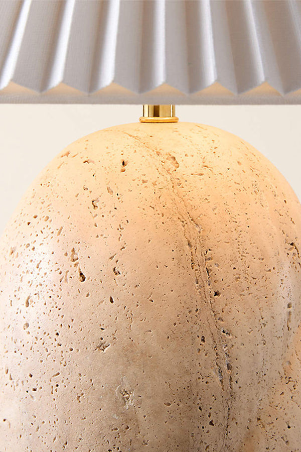 Detailed texture of the travertine base | Travertine | Showing the natural porous stone surface | Samu Lamp