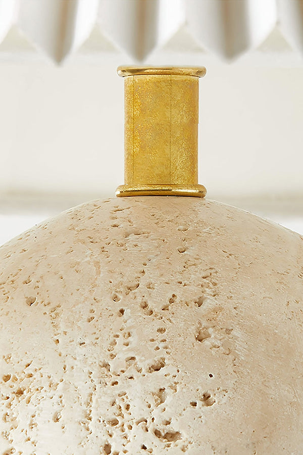 Brass hardware detail on travertine lamp | Travertine, Metal | Macro shot of the neck and stone junction | Samu Lamp