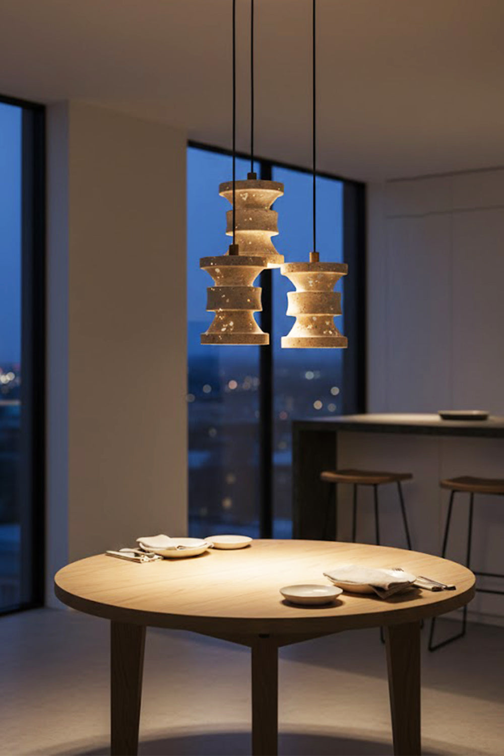 Travertine Carved Pendant Light