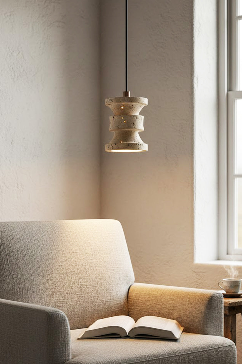 Travertine Carved Pendant Light