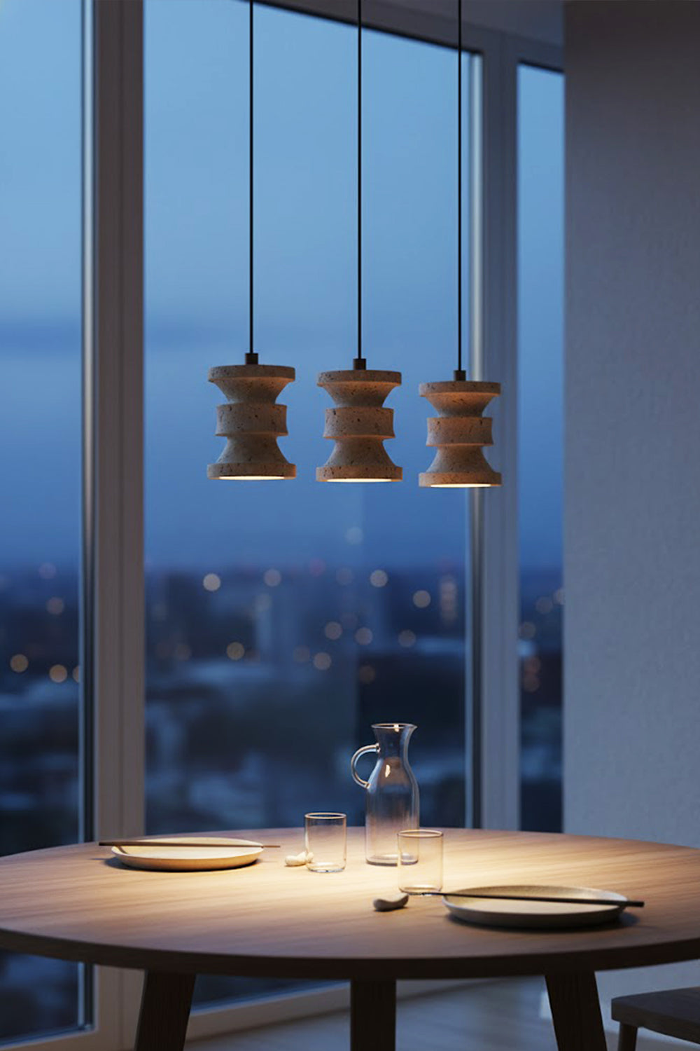 Travertine Carved Pendant Light