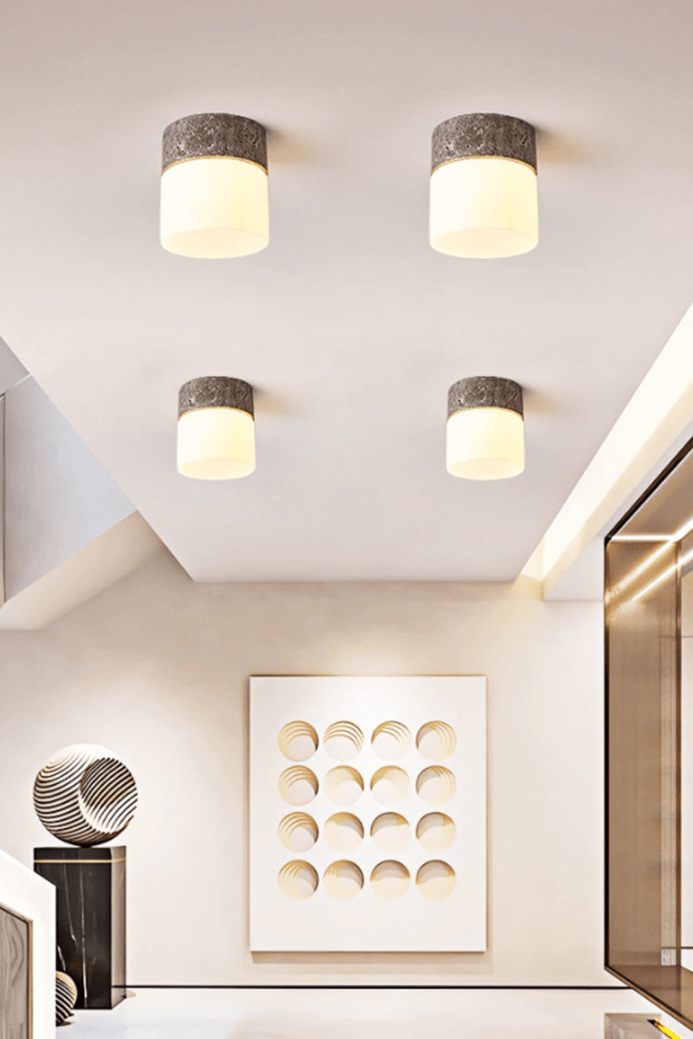 Travertine Cylinder Ceiling Lamp