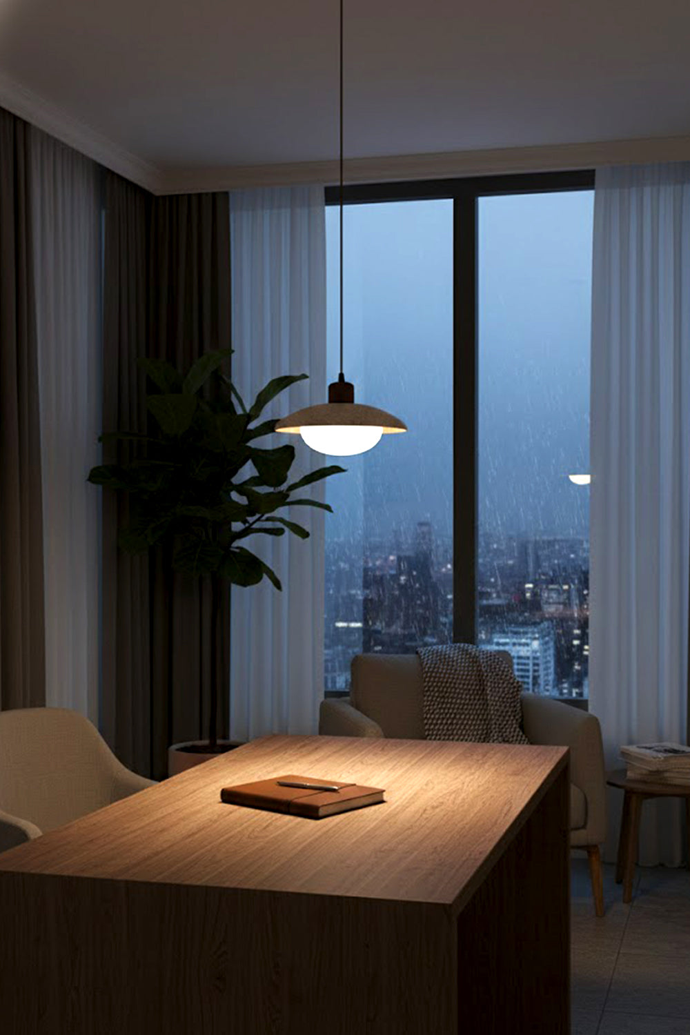 Travertine Disc Pendant Light