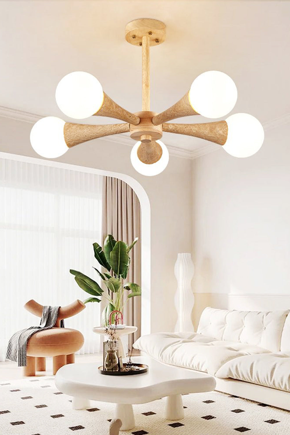 Travertine Tree-Arm Chandelier