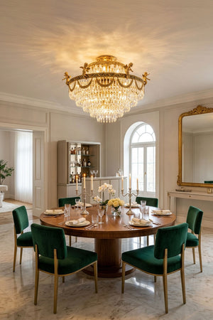 Vaudrenne Brass Cherub Crystal Semi-Flush Chandelier