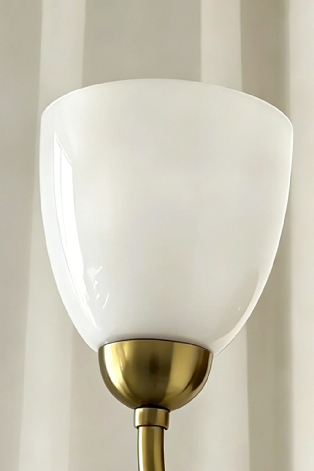 Veil Curve Glass Wall Lamp with white shade | Metal, Glass | Detail shot of white shade profile against textured curtain | Samu Lamp