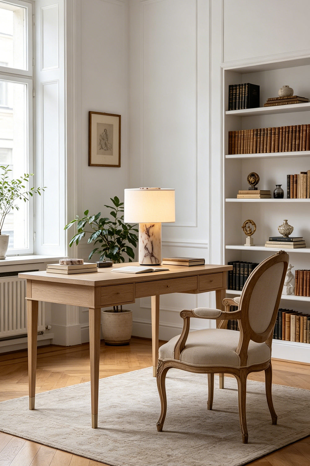 Veined Marble Table Lamp for Den/Study | Samu Lamp