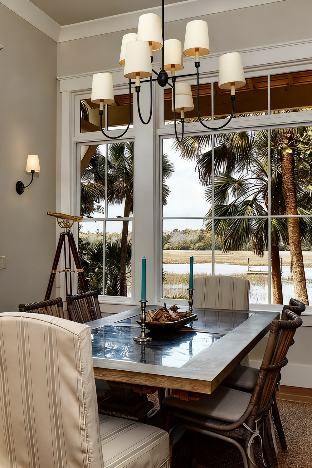 Modern Brass 8-Light Chandelier