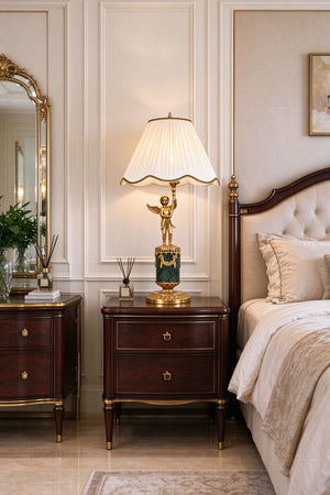 Verdelaine Brass Marble Cherub Table Lamp