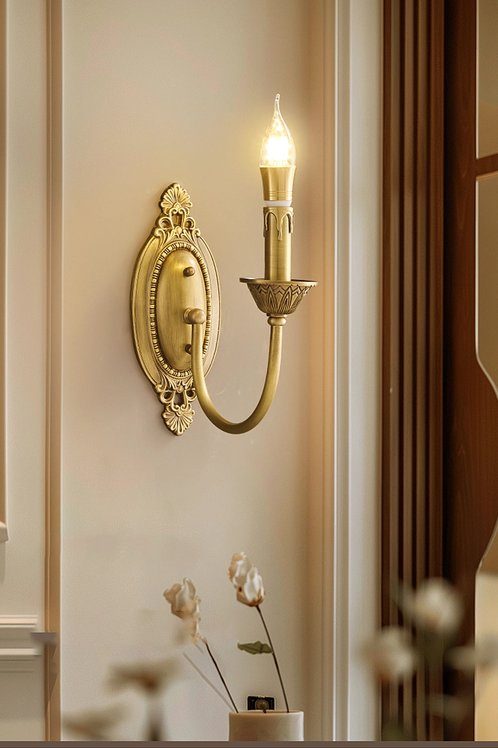 Vintage Candle Brass Wall Lamp