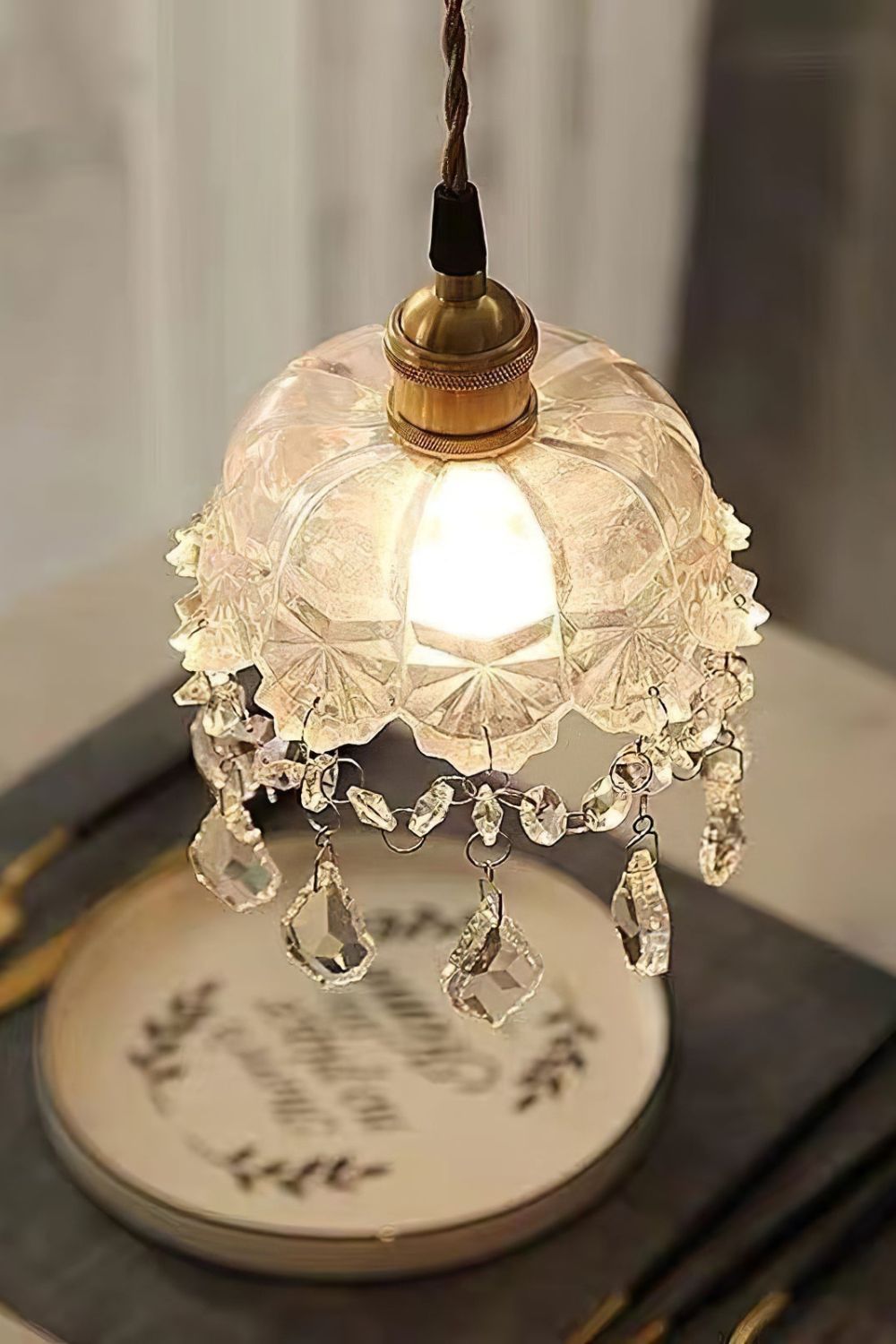 Vintage Glass Jewel Pendant Light