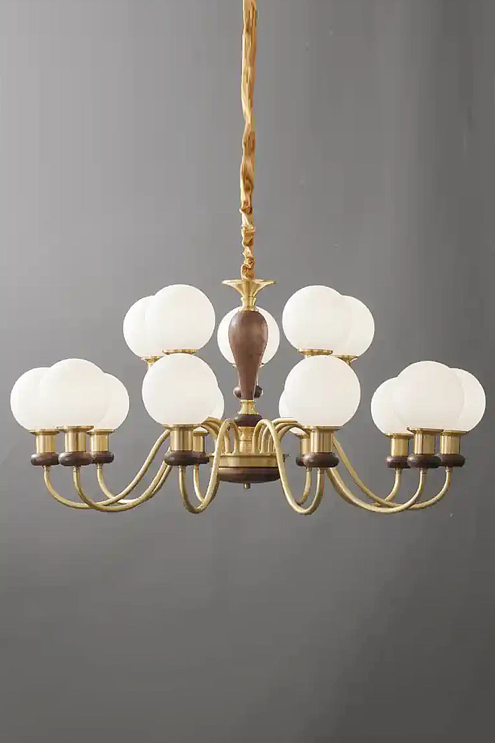 Vintage Globe Walnut Brass Chandelier