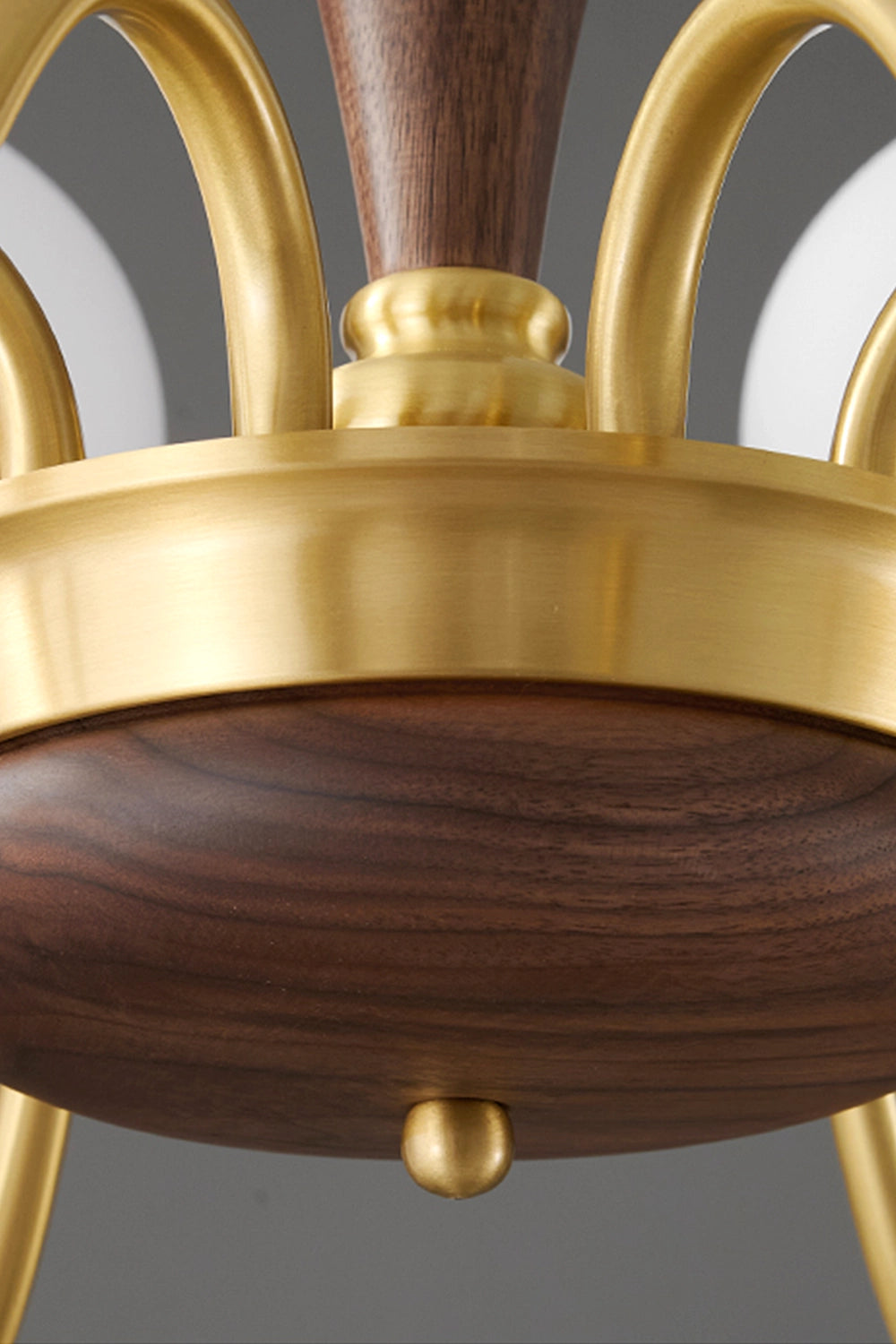 Vintage Globe Walnut Brass Chandelier