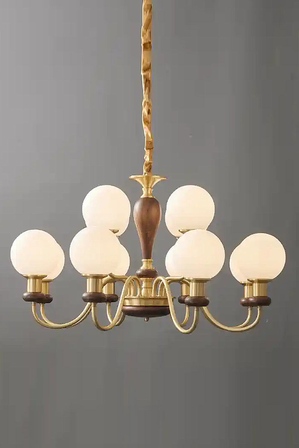 Vintage Globe Walnut Brass Chandelier