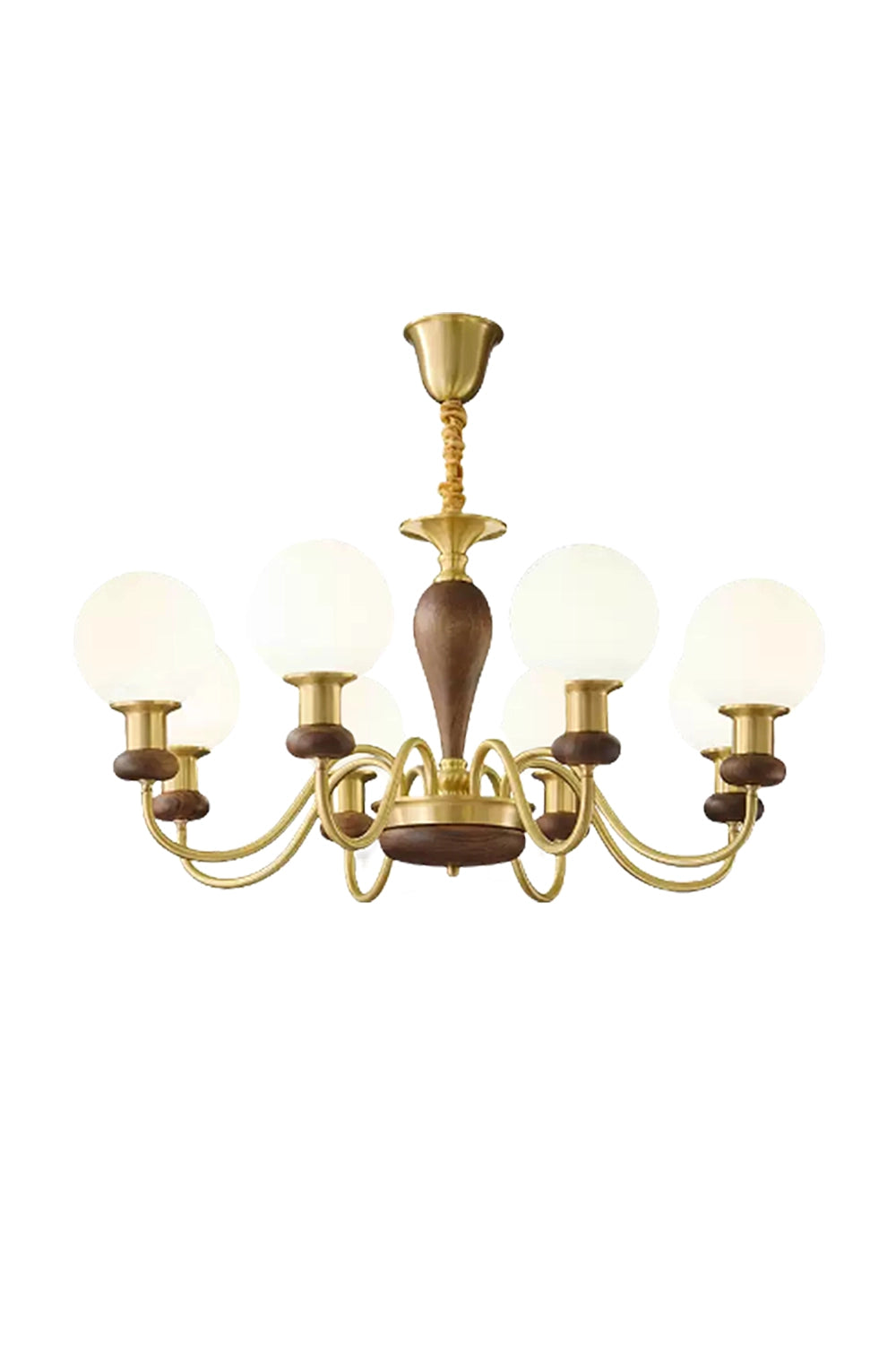 Vintage Globe Walnut Brass Chandelier