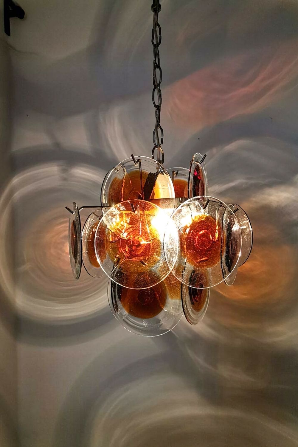 Vintage Murano 18 Disk Chandelier Orange