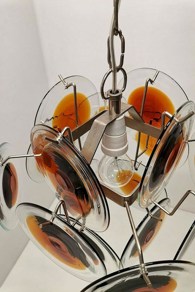 Vintage Murano 18 Disk Chandelier Orange