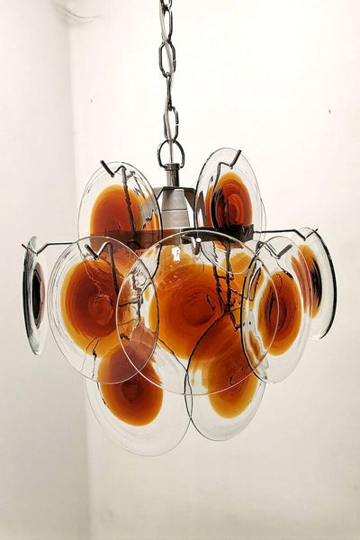 Vintage Murano 18 Disk Chandelier Orange