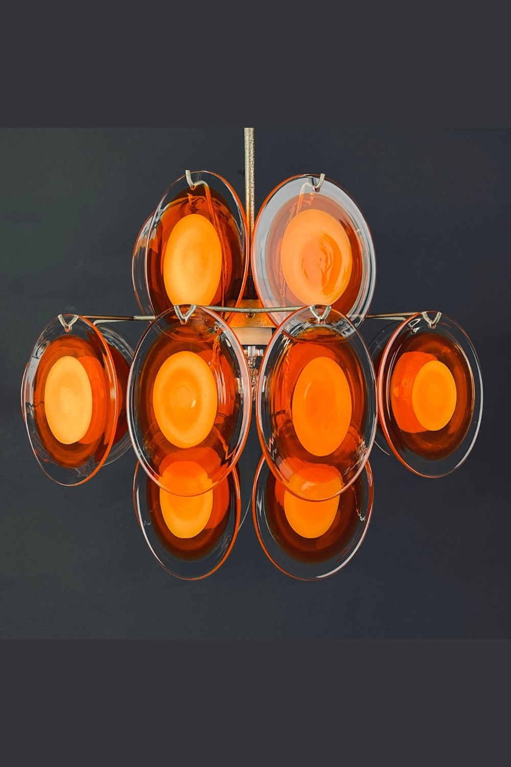 Vintage Murano 18 Disk Chandelier Orange