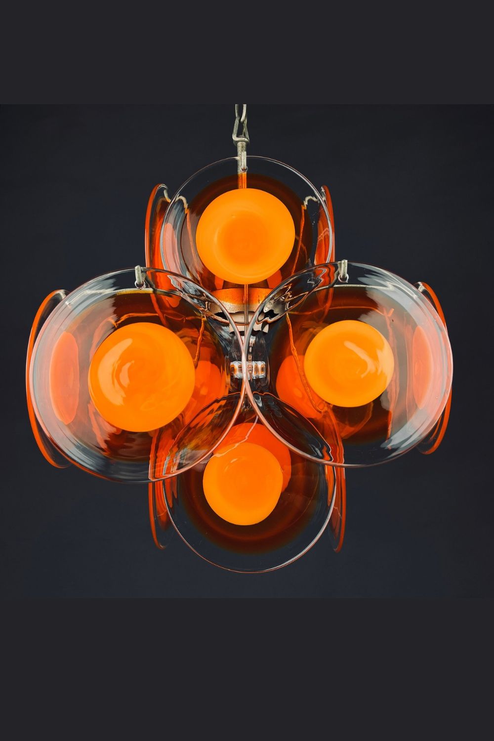 Vintage Murano 18 Disk Chandelier Orange