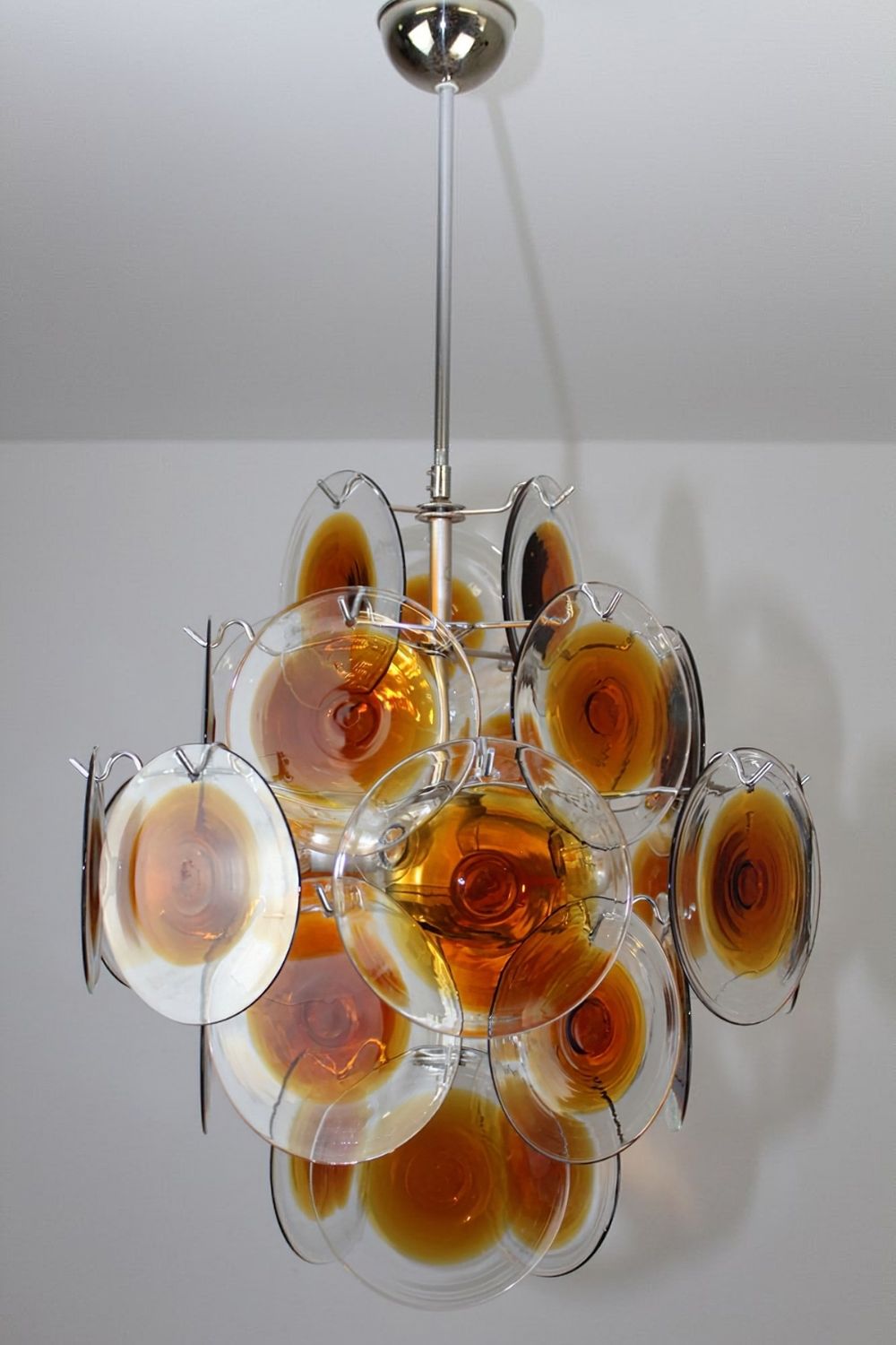 Vintage Murano Orange Brown Disk Glass Chandelier