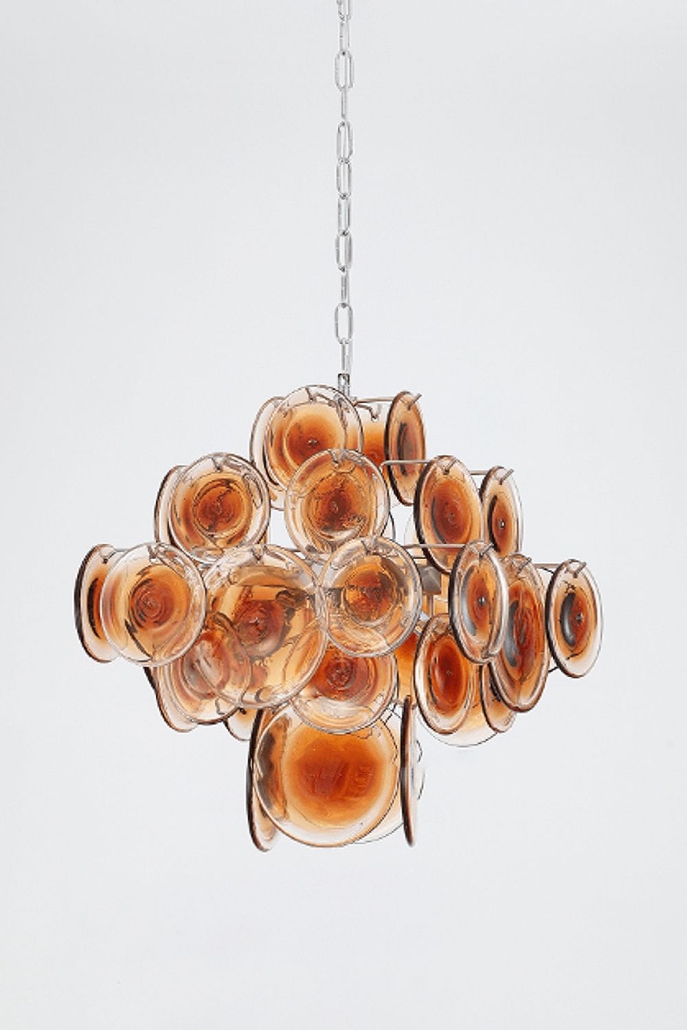 Vintage Murano Orange Brown Disk Glass Chandelier