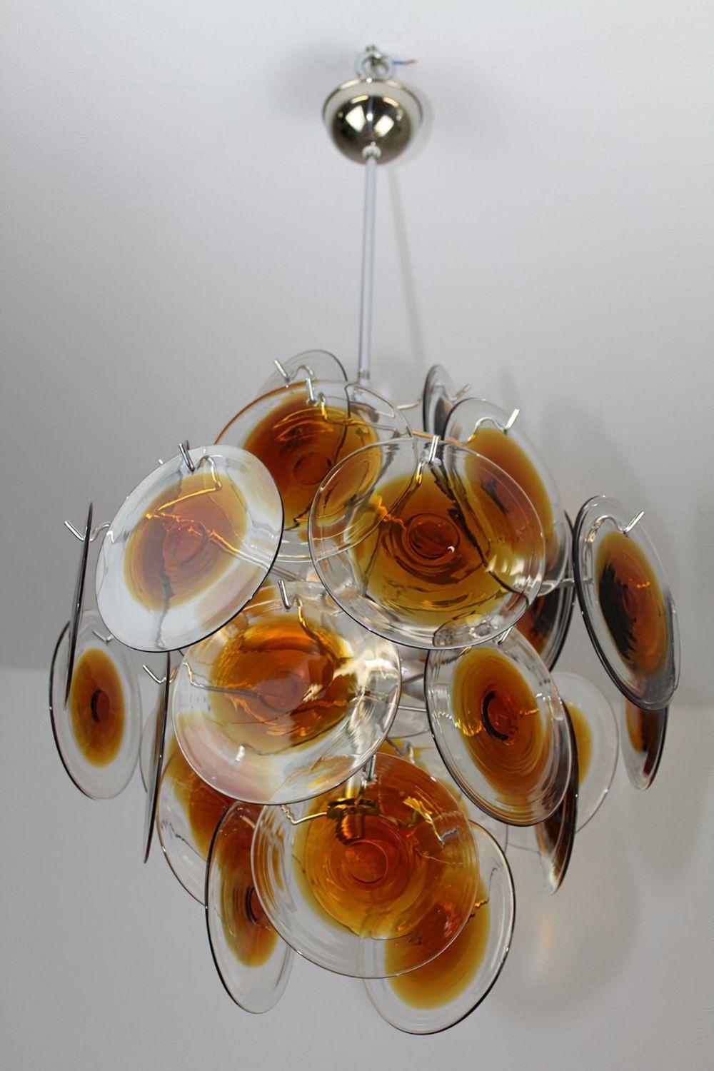 Vintage Murano Orange Brown Disk Glass Chandelier