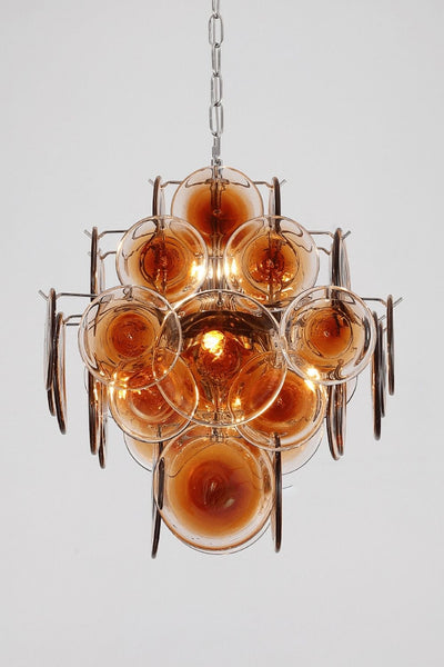 Vintage Murano Orange Brown Disk Glass Chandelier