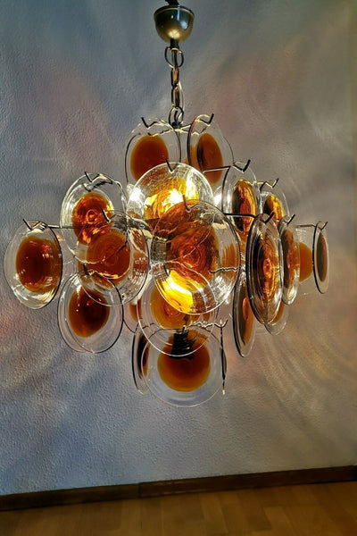 Vintage Murano Orange Brown Disk Glass Chandelier