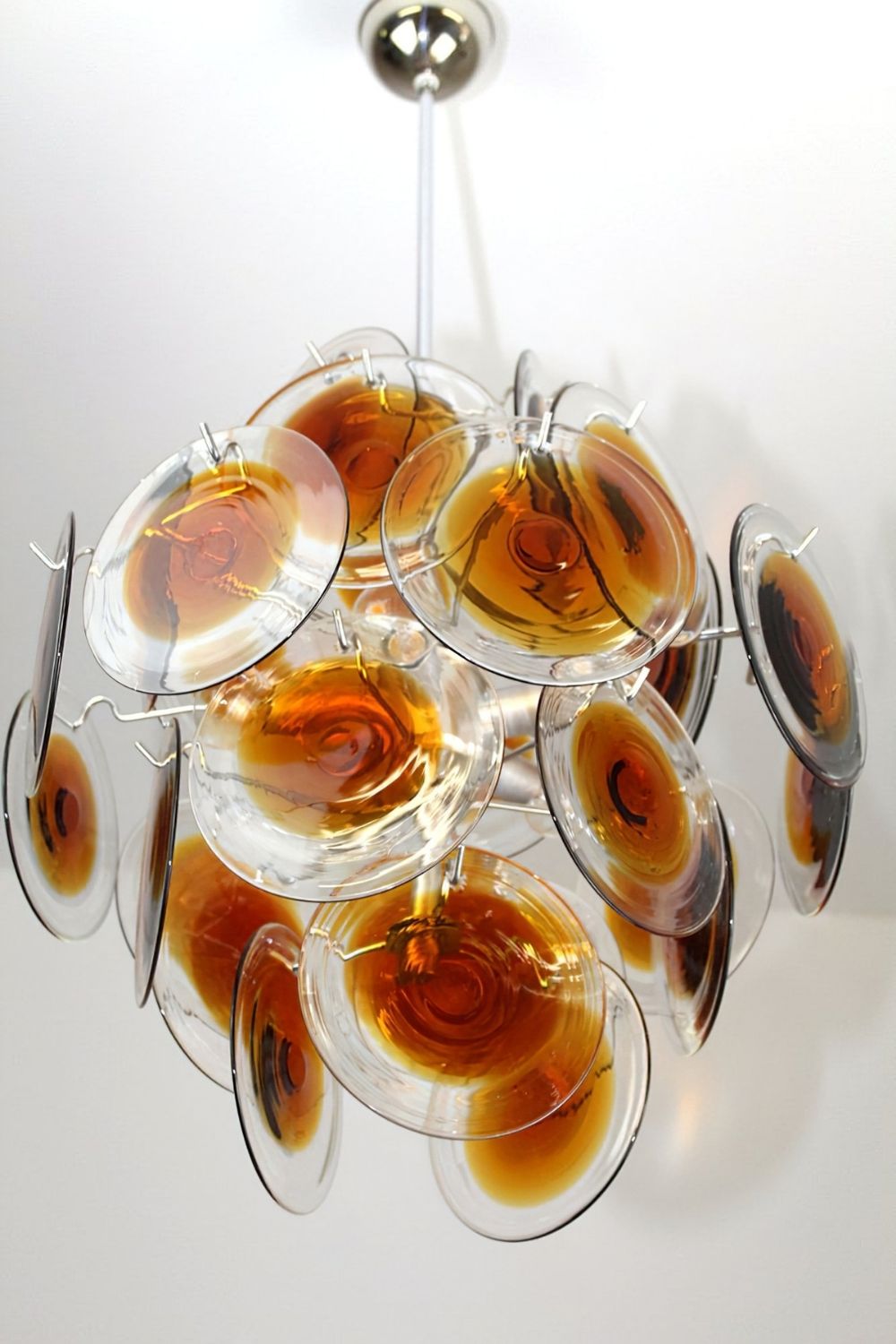 Vintage Murano Orange Brown Disk Glass Chandelier