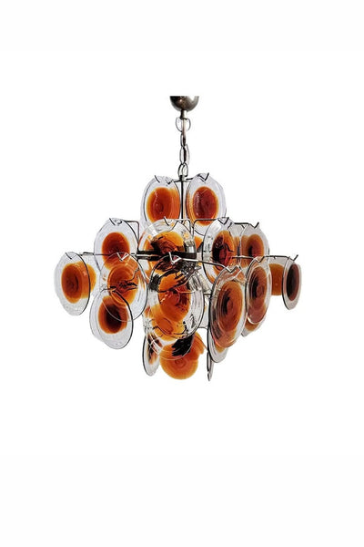 Vintage Murano Orange Brown Disk Glass Chandelier