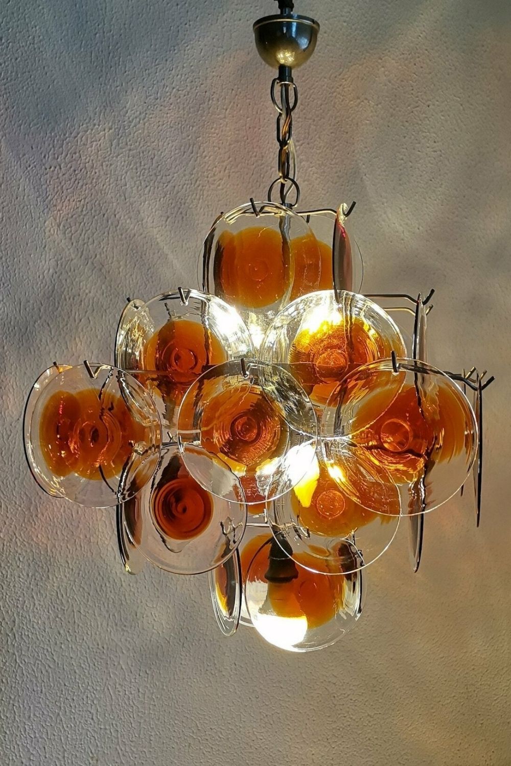 Vintage Murano Orange Brown Disk Glass Chandelier