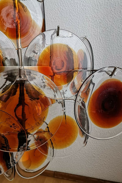 Vintage Murano Orange Brown Disk Glass Chandelier