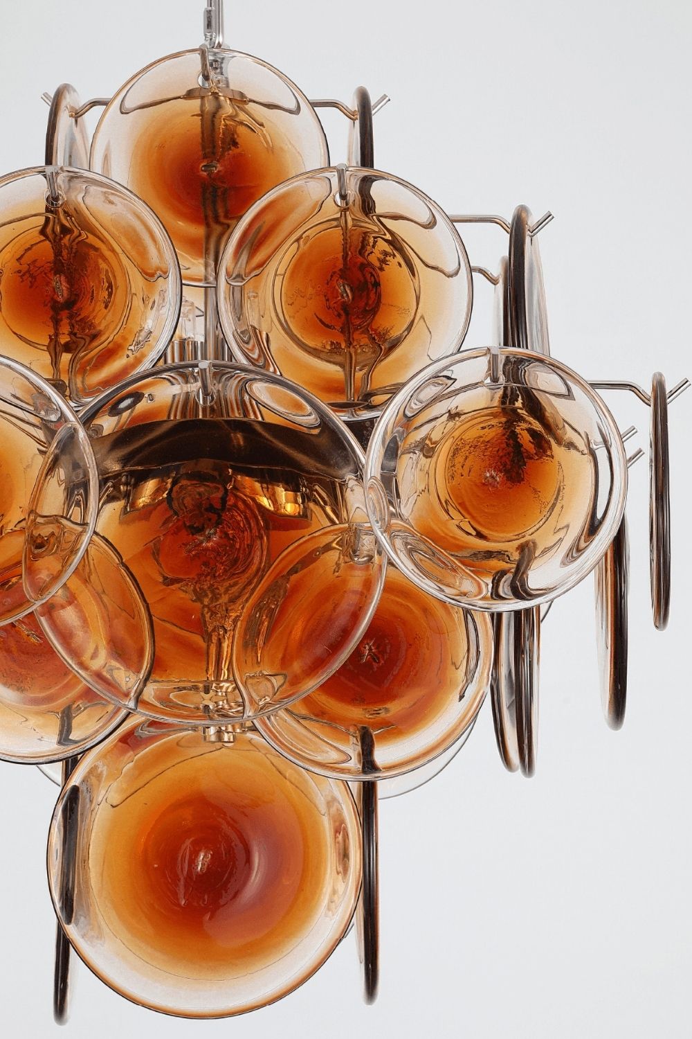 Vintage Murano Orange Brown Disk Glass Chandelier