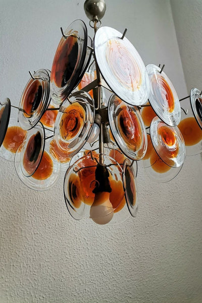 Vintage Murano Orange Brown Disk Glass Chandelier