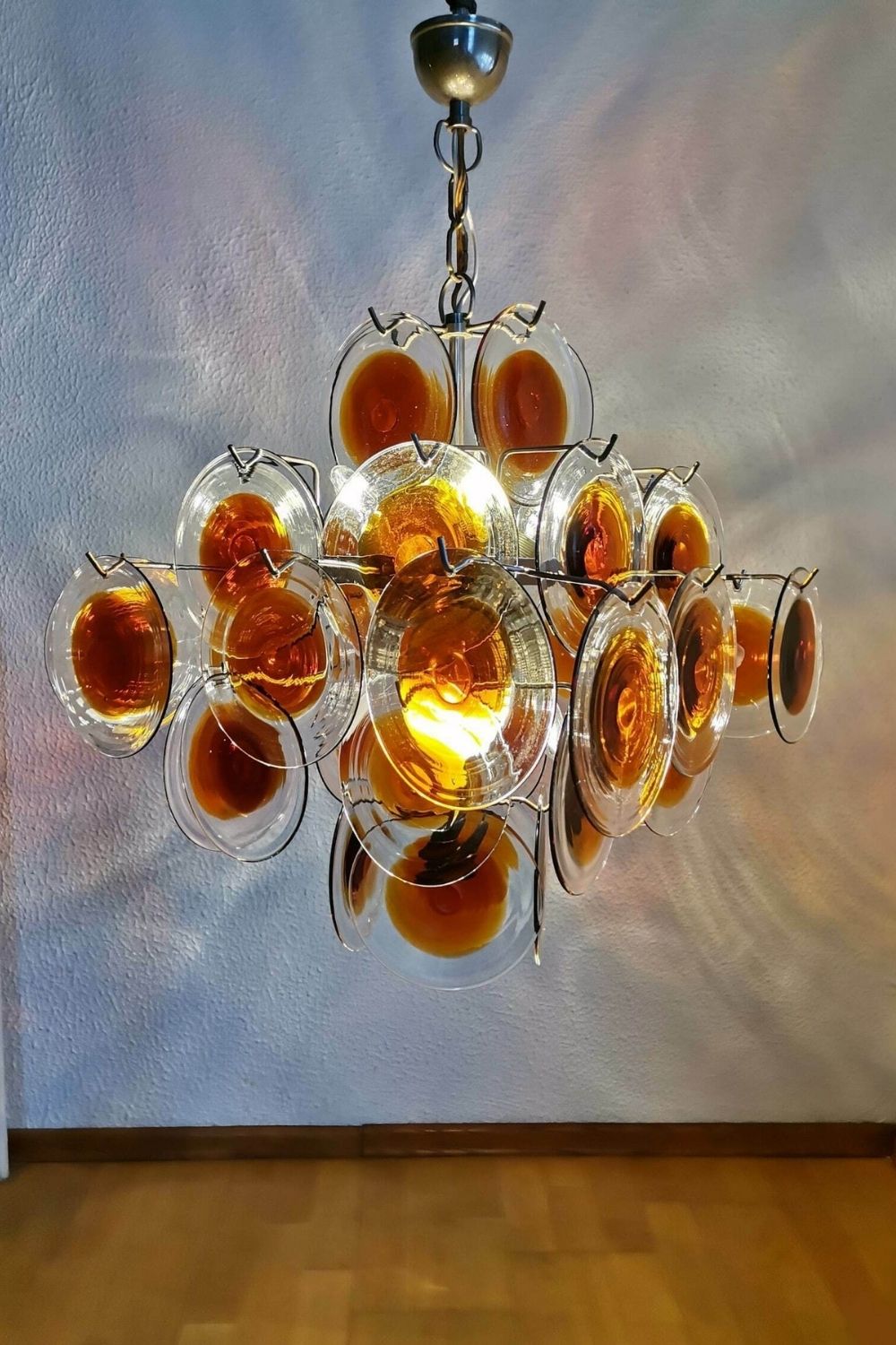 Vintage Murano Orange Brown Disk Glass Chandelier