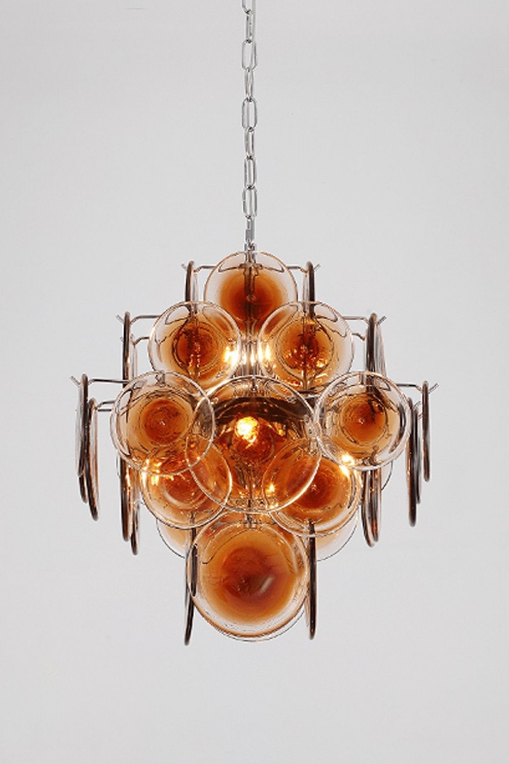 Vintage Murano Orange Brown Disk Glass Chandelier