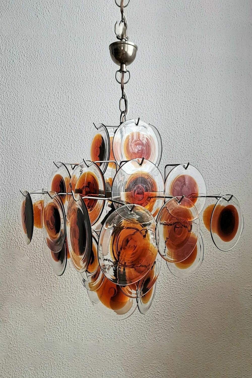 Vintage Murano Orange Brown Disk Glass Chandelier