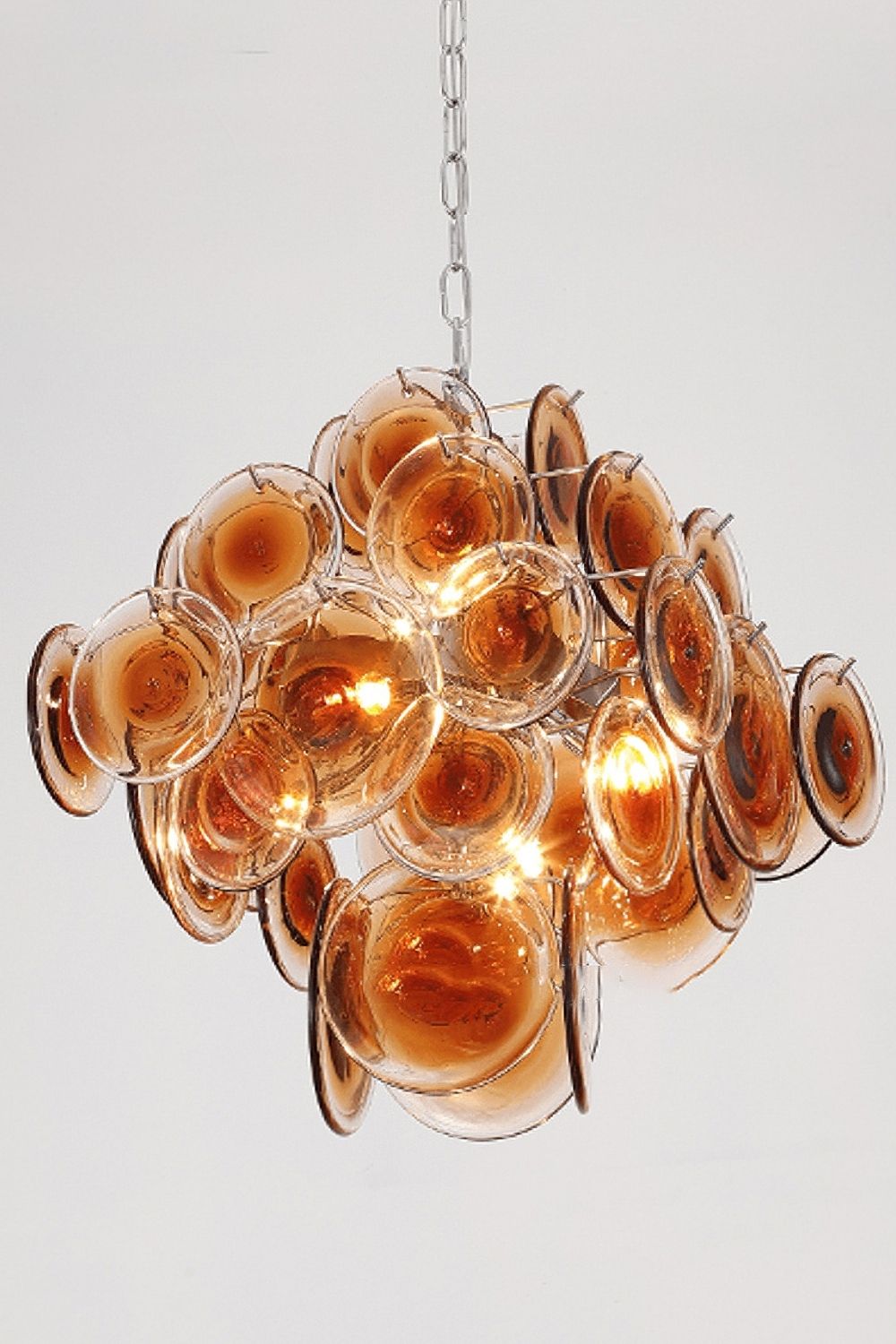 Vintage Murano Orange Brown Disk Glass Chandelier