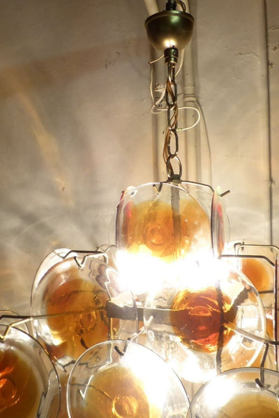 Vintage Murano Orange Brown Disk Glass Chandelier