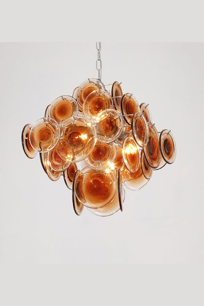 Vintage Murano Orange Brown Disk Glass Chandelier