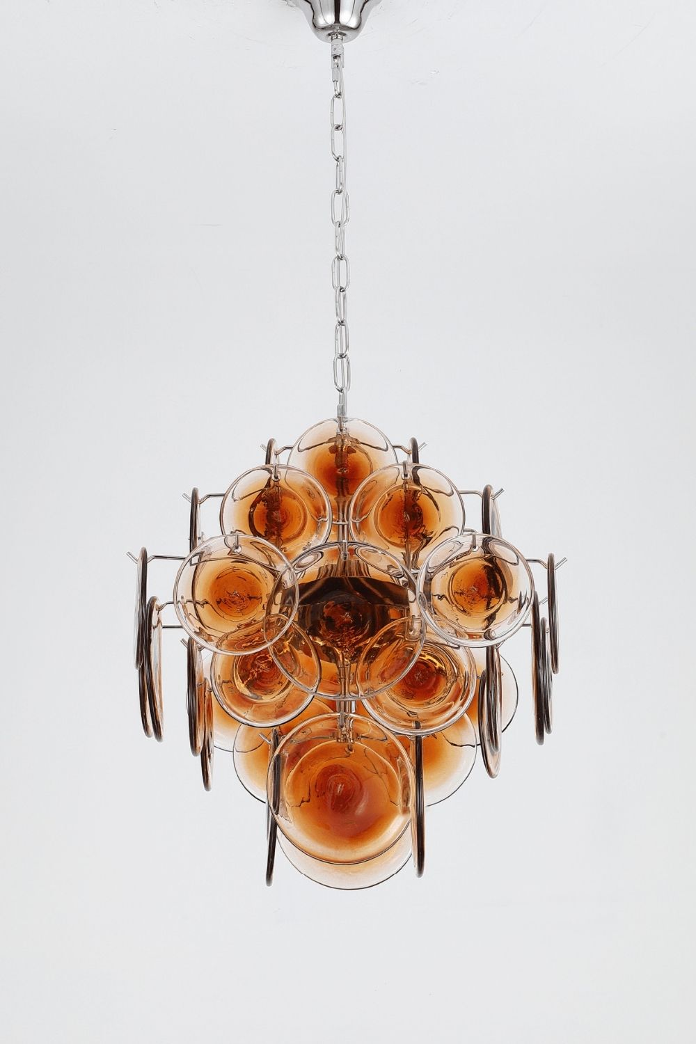 Vintage Murano Orange Brown Disk Glass Chandelier