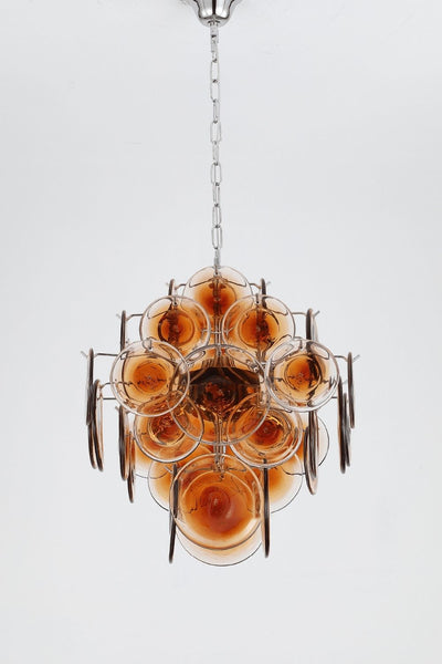 Vintage Murano Orange Brown Disk Glass Chandelier